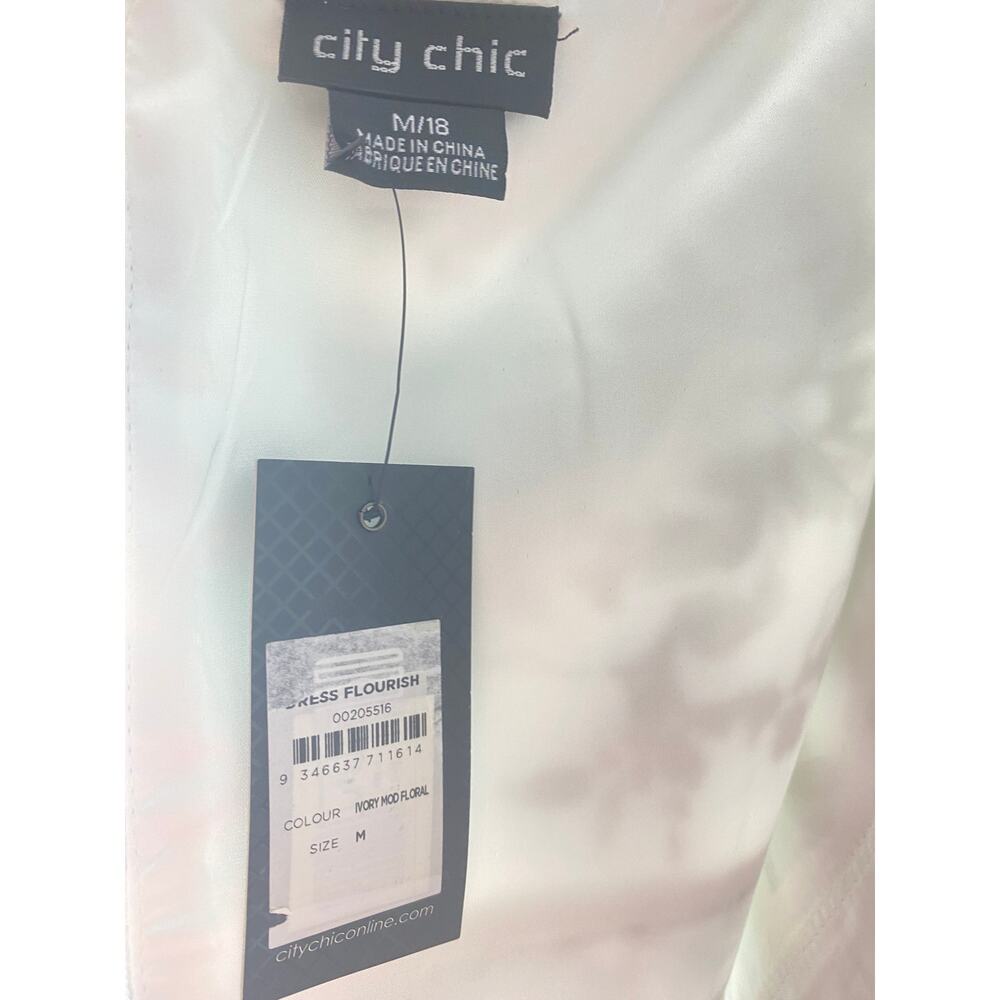 CITY CHIC DRESS 18 FLORAL BLACK WHITE FLOURISH MIDI OFF SHOULDER RUFFLED - Picture 3 of 14